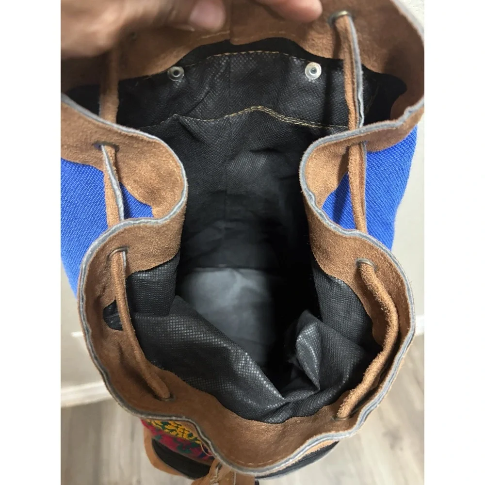 Multicolor Geometric Bohemian Backpack Drawstring Buckle Zip Pockets Women's